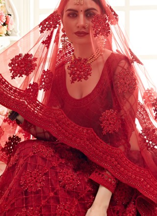 Satin Silk Red Designer A Line Lehenga Choli