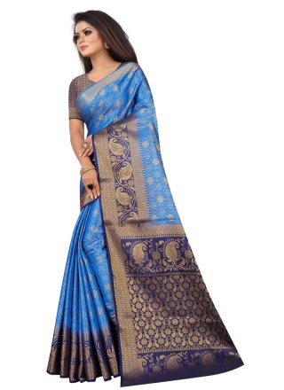 Satin Silk Silk Saree in Blue