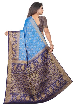 Satin Silk Silk Saree in Blue