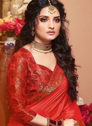 Satin Silk Weaving Red Classic Saree