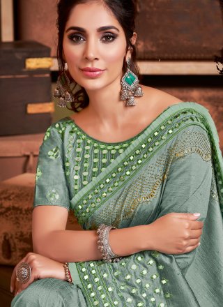 Sea Green Embroidered Silk Trendy Saree
