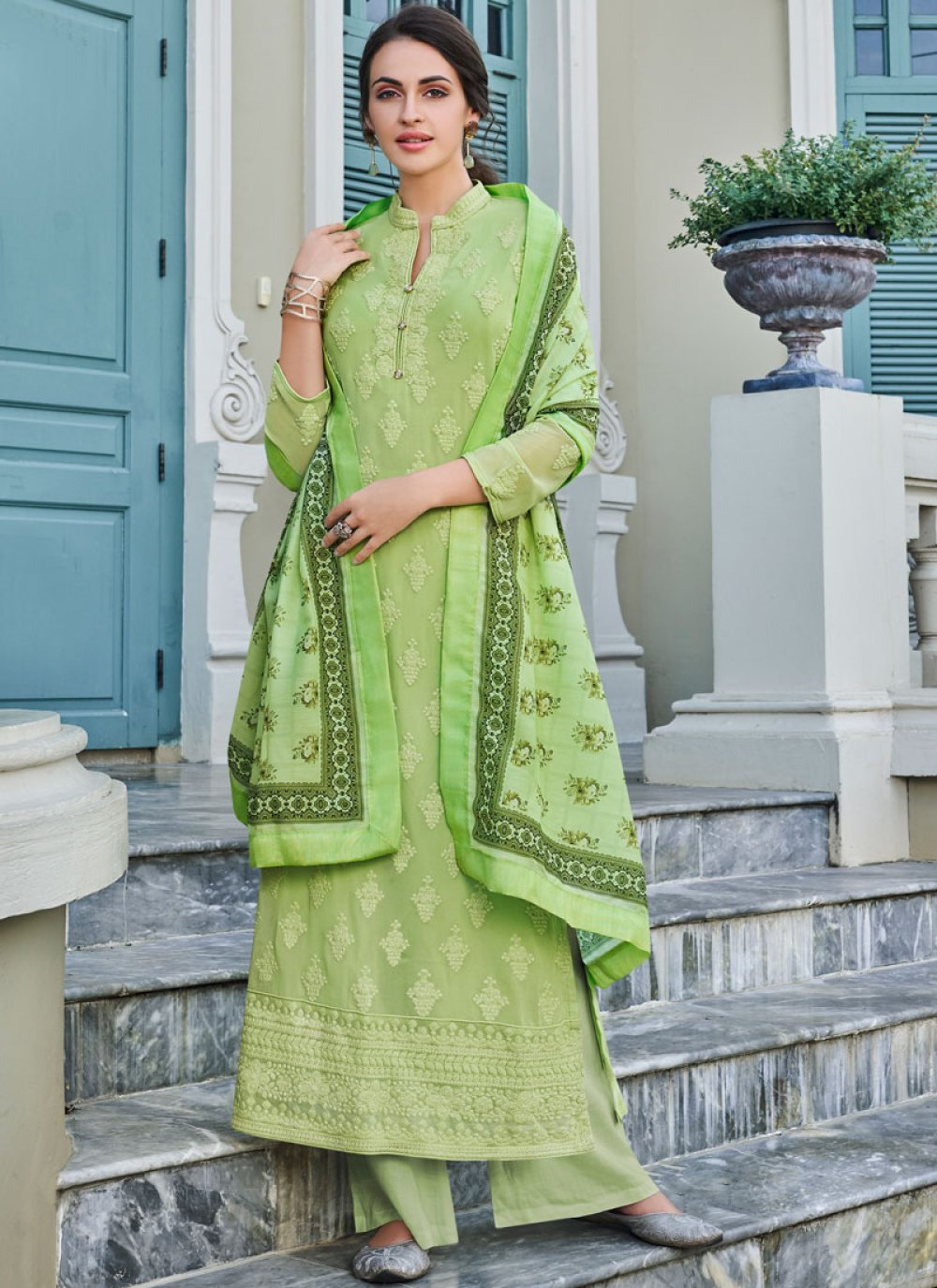Buy Sea Green Embroidered Trendy Palazzo Salwar Suit : 139794