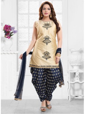Silk Aariwork Designer Salwar Suit in Gold