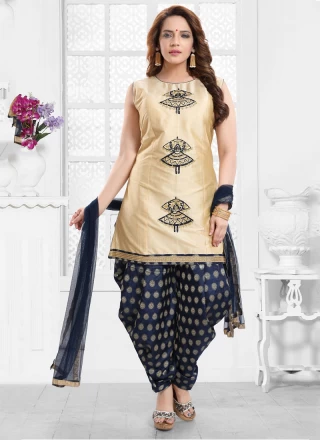 Silk Aariwork Designer Salwar Suit in Gold