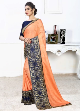 Silk Embroidered Classic Saree in Orange