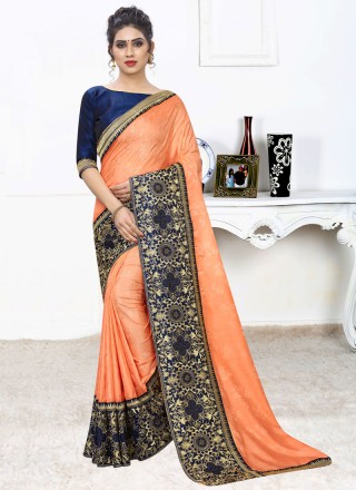 Silk Embroidered Classic Saree in Orange