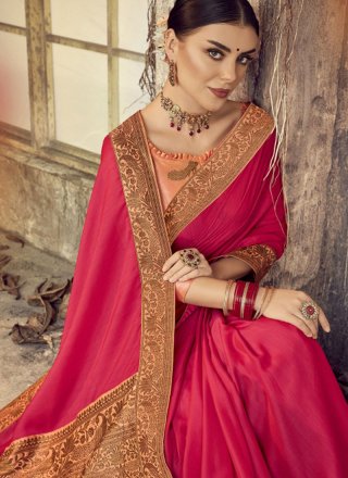 Silk Embroidered Classic Saree in Pink