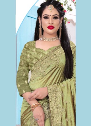 Silk Embroidered Green Bollywood Saree