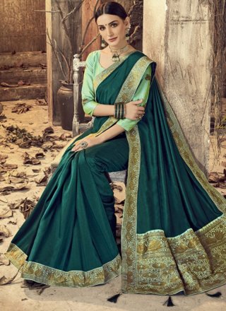 Silk Embroidered Green Classic Saree