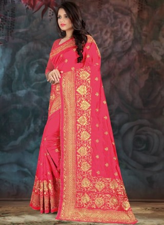 Silk Embroidered Hot Pink Traditional Saree