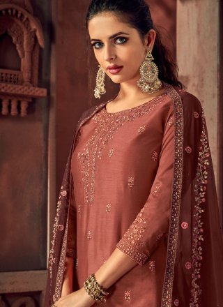 Silk Embroidered Rust Palazzo Suit