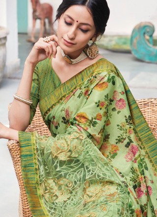 Silk Embroidered Sea Green Trendy Saree