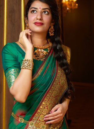 Silk Green Weaving Contemporary Saree