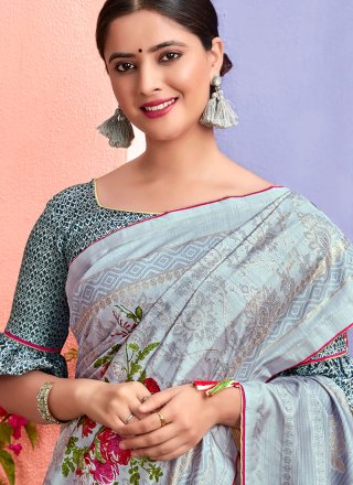 Silk Grey Printed Saree
