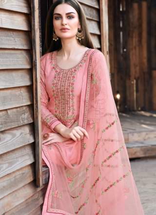 Silk Pink Embroidered Anarkali Salwar Kameez