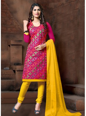 Silk Pink Embroidered Churidar Salwar Kameez