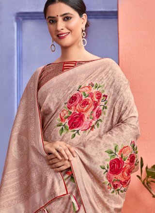Silk Printed Saree in Peach