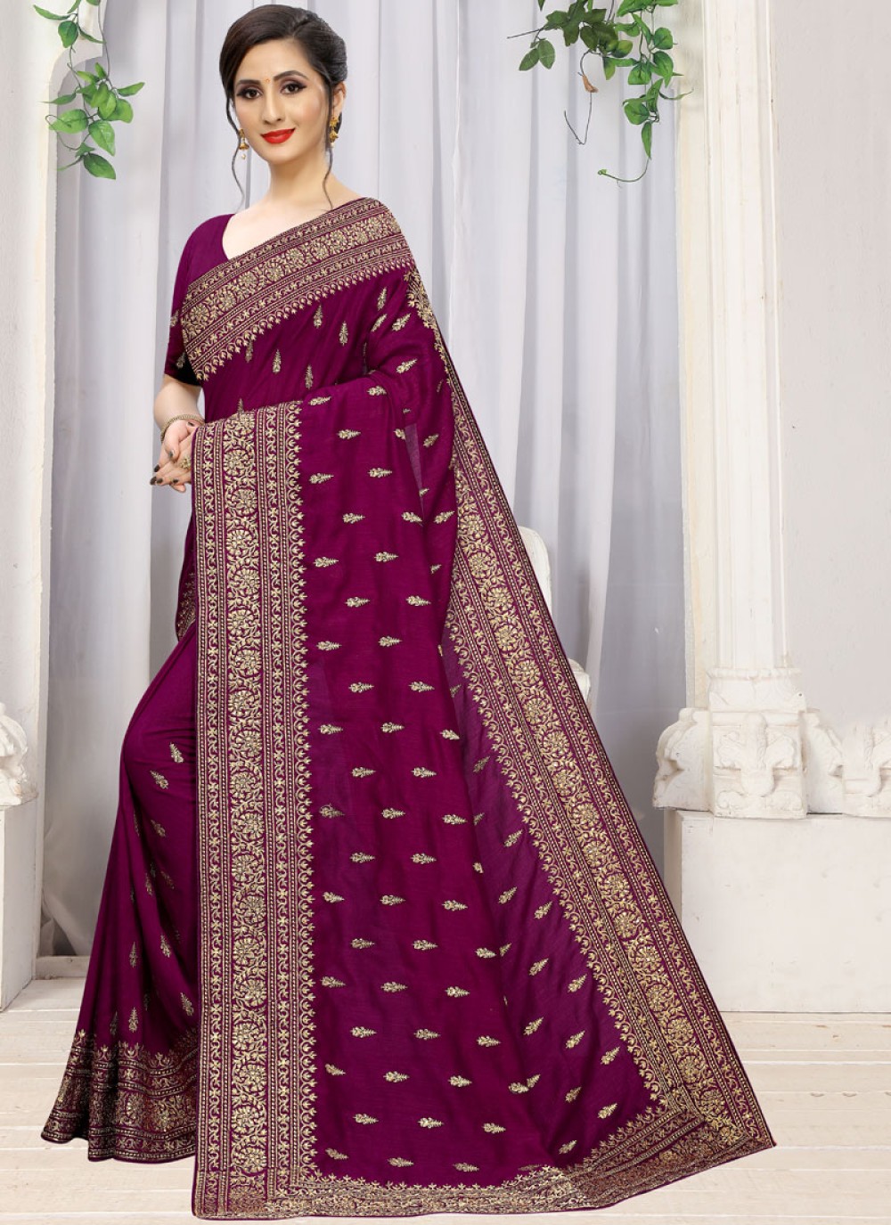 Weaving Work Pink Color Art Silk Fabric Reception Wear Saree