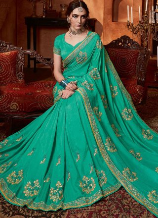 Silk Turquoise Resham Traditional Saree