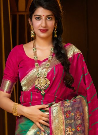 Silk Weaving Pink Designer Bollywood Saree