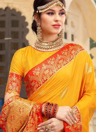 Silk Weaving Yellow Trendy Saree