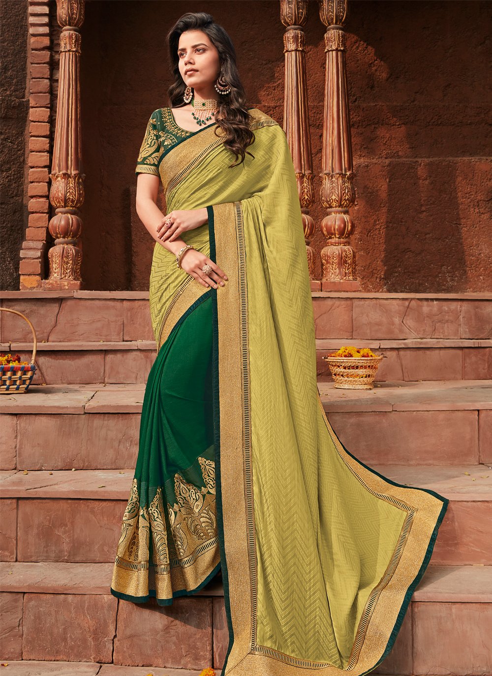 Urmila - Aqua Green with Blue Handloom cotton Halfsaree – Tamara