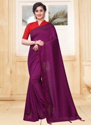 Stone Silk Purple Designer Saree