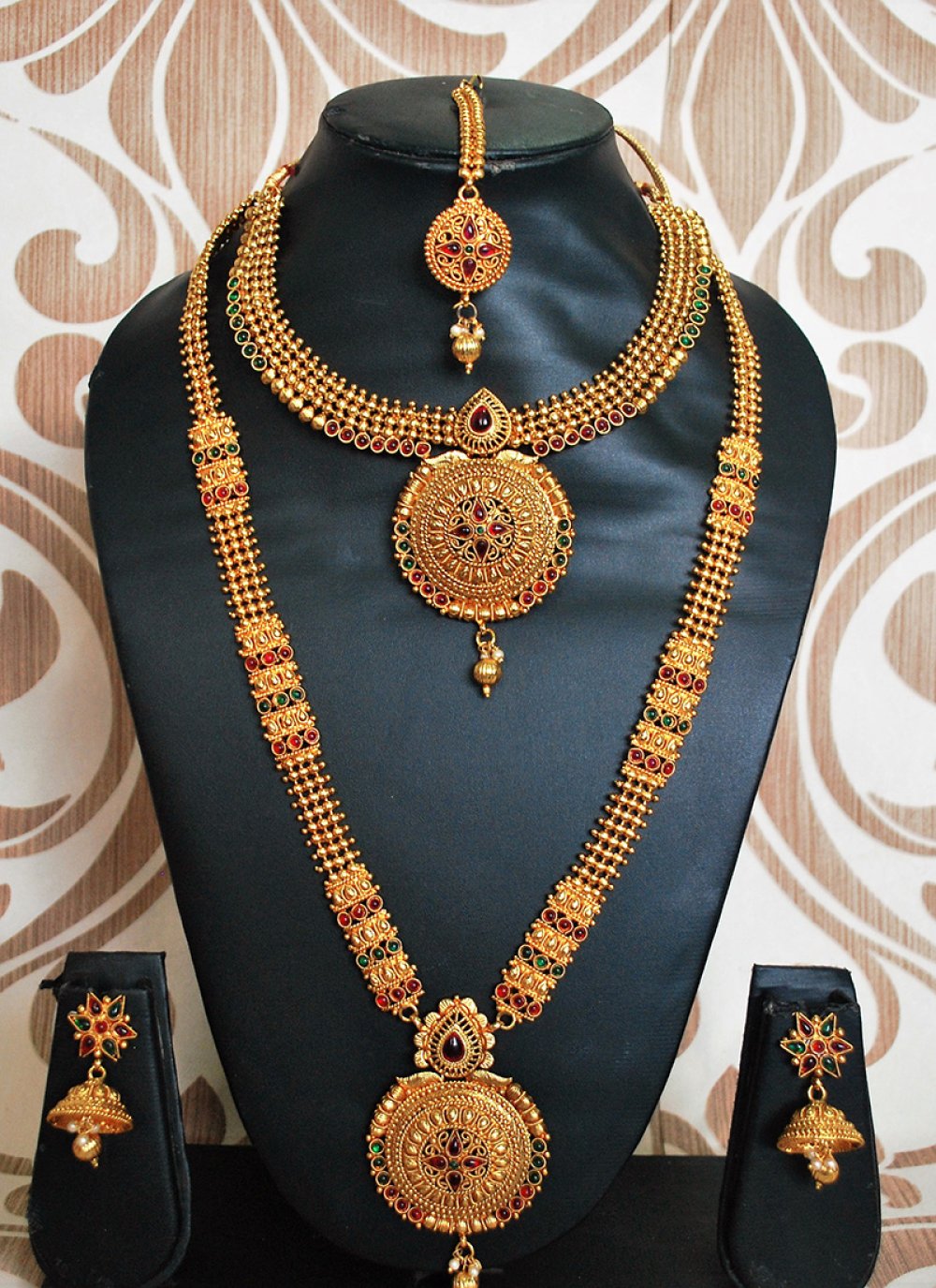 Shop Online Stone Work Gold Necklace Set 155008