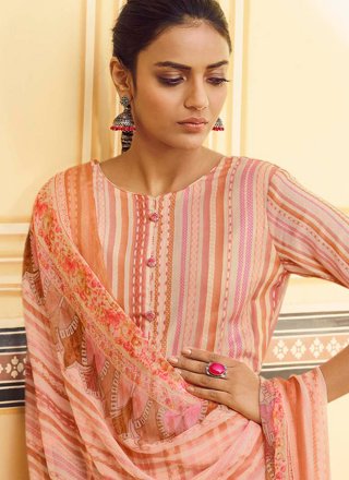 Stripe Print Peach Pashmina Designer Pakistani Suit