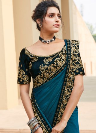Teal Embroidered Bollywood Saree