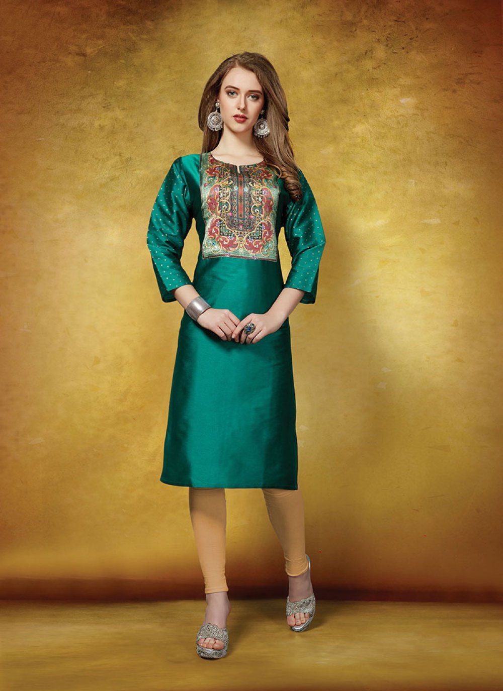 Buy Online Teal Silk Party Wear Kurti 153156 Kurtis