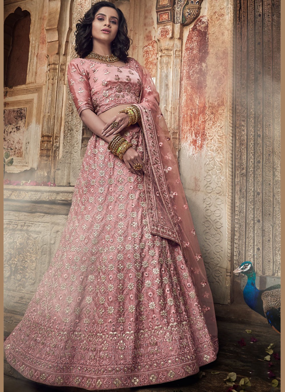 Buy Bridal Wear Dark Pink Heavy Embroidery Work Silk Lehenga Choli Online  From Surat Wholesale Shop.
