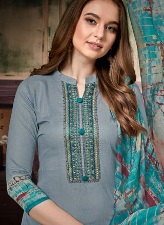 Thread Work Cotton Pant Style Suit