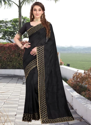 Traditional Designer Saree Embroidered Silk in Black