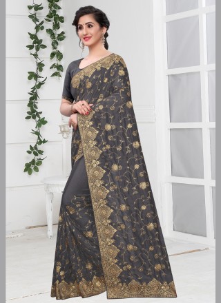 Traditional Designer Saree Zari Silk in Grey