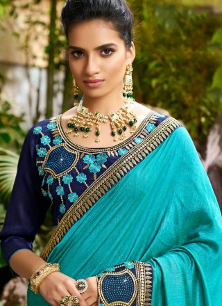 Turquoise Chanderi Reception Designer Saree