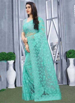 Turquoise Resham Net Classic Saree