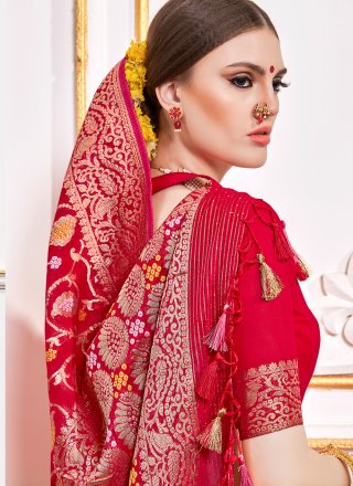 Viscose Weaving Red Designer Contemporary Saree