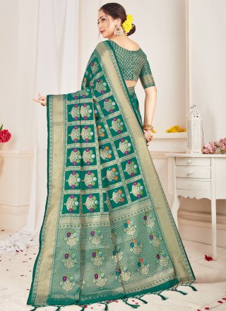 Weaving Art Silk Contemporary Saree in Green