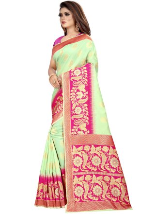 Weaving Art Silk Green Designer Traditional Saree