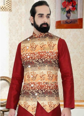 Weaving Art Silk Nehru Jackets in Multi Colour