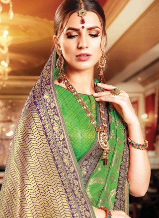 Weaving Banarasi Silk Green Designer Saree