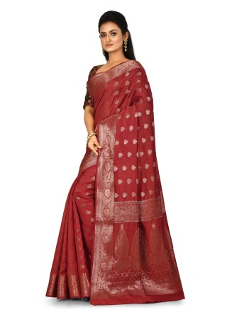 Weaving Banarasi Silk Maroon Trendy Saree