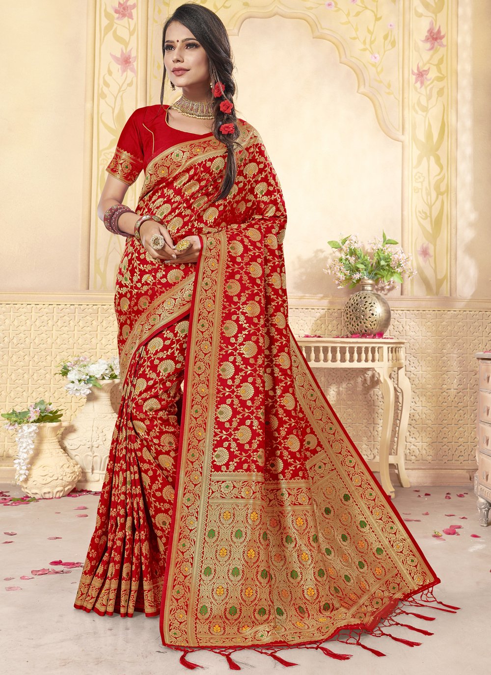70 Red Silk Saree and Blouse Designs For Wedding - Candy Crow