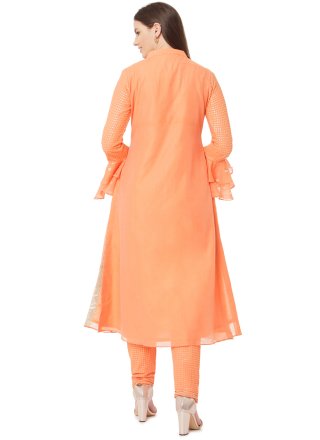 Weaving Chanderi Party Wear Kurti in Orange
