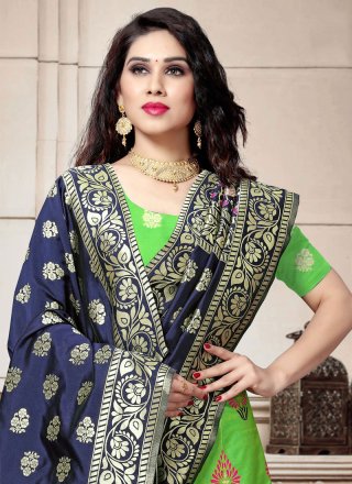 Weaving Green Banarasi Silk Lehenga Choli