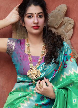 Weaving Green Silk Traditional Designer Saree