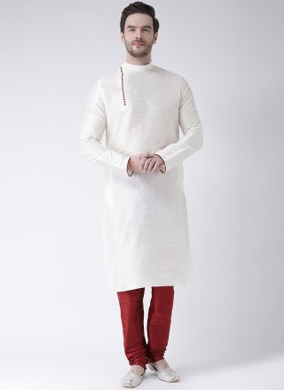 White Art Dupion Silk Kurta Pyjama