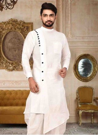 White Plain Art Dupion Silk Kurta