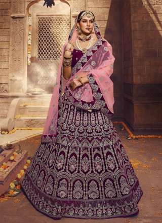 Authentic Comfort In Wine Velvet Lehenga Choli